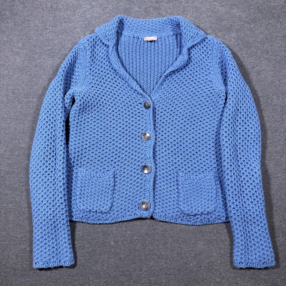 J. Jill Loose Knit Button Front V Neck Sweater Cardigan Blue Women's Size XS